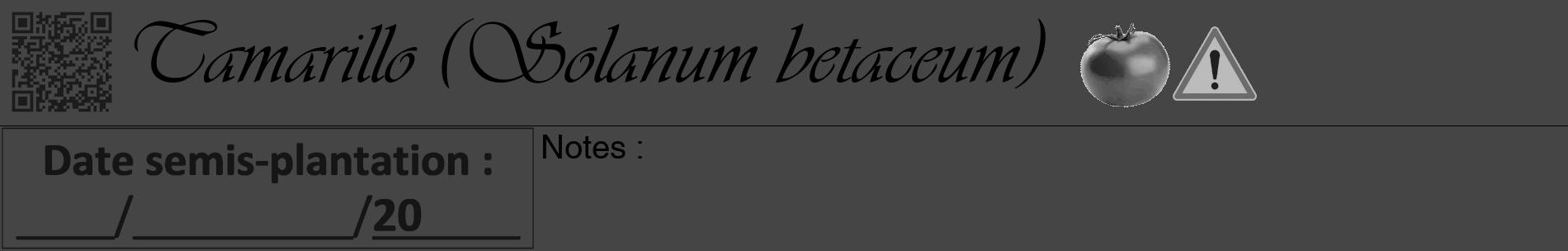 Étiquette de : Solanum betaceum - format a - style noire58basiqueviv avec qrcode et comestibilité simplifiée