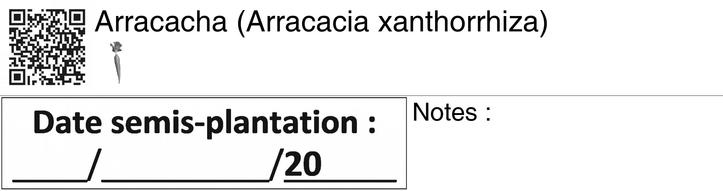 Étiquette de : Arracacia xanthorrhiza - format c - style noire60_basiquegrrvhel avec qrcode et comestibilité simplifiée
