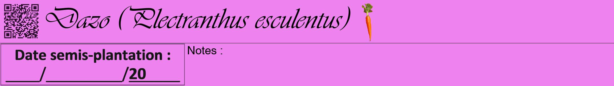 Étiquette de : Plectranthus esculentus - format a - style noire53viv avec qrcode et comestibilité simplifiée