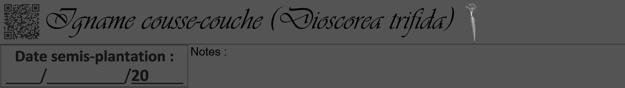 Étiquette de : Dioscorea trifida - format a - style noire36viv avec qrcode et comestibilité simplifiée