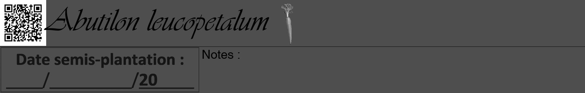 Étiquette de : Abutilon leucopetalum - format a - style noire33basiqueviv avec qrcode et comestibilité simplifiée