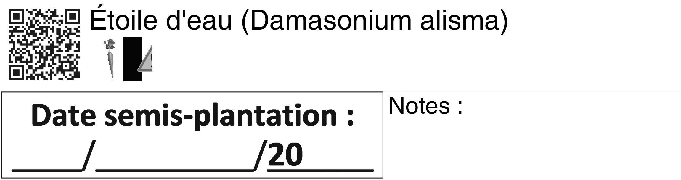 Étiquette de : Damasonium alisma - format c - style noire60_basiquegrrvhel avec qrcode et comestibilité simplifiée