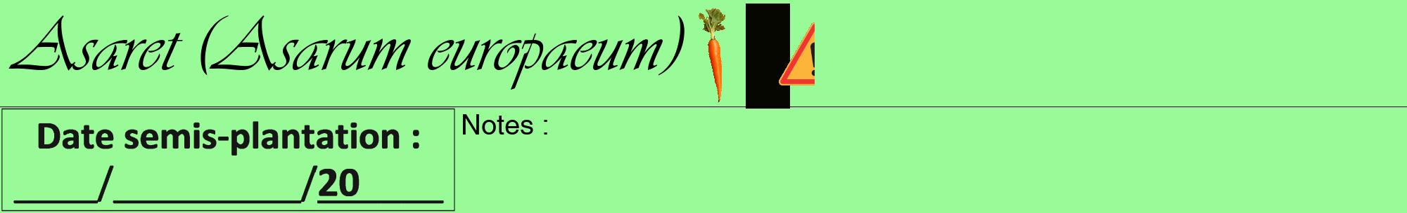 Étiquette de : Asarum europaeum - format a - style noire14viv avec comestibilité simplifiée