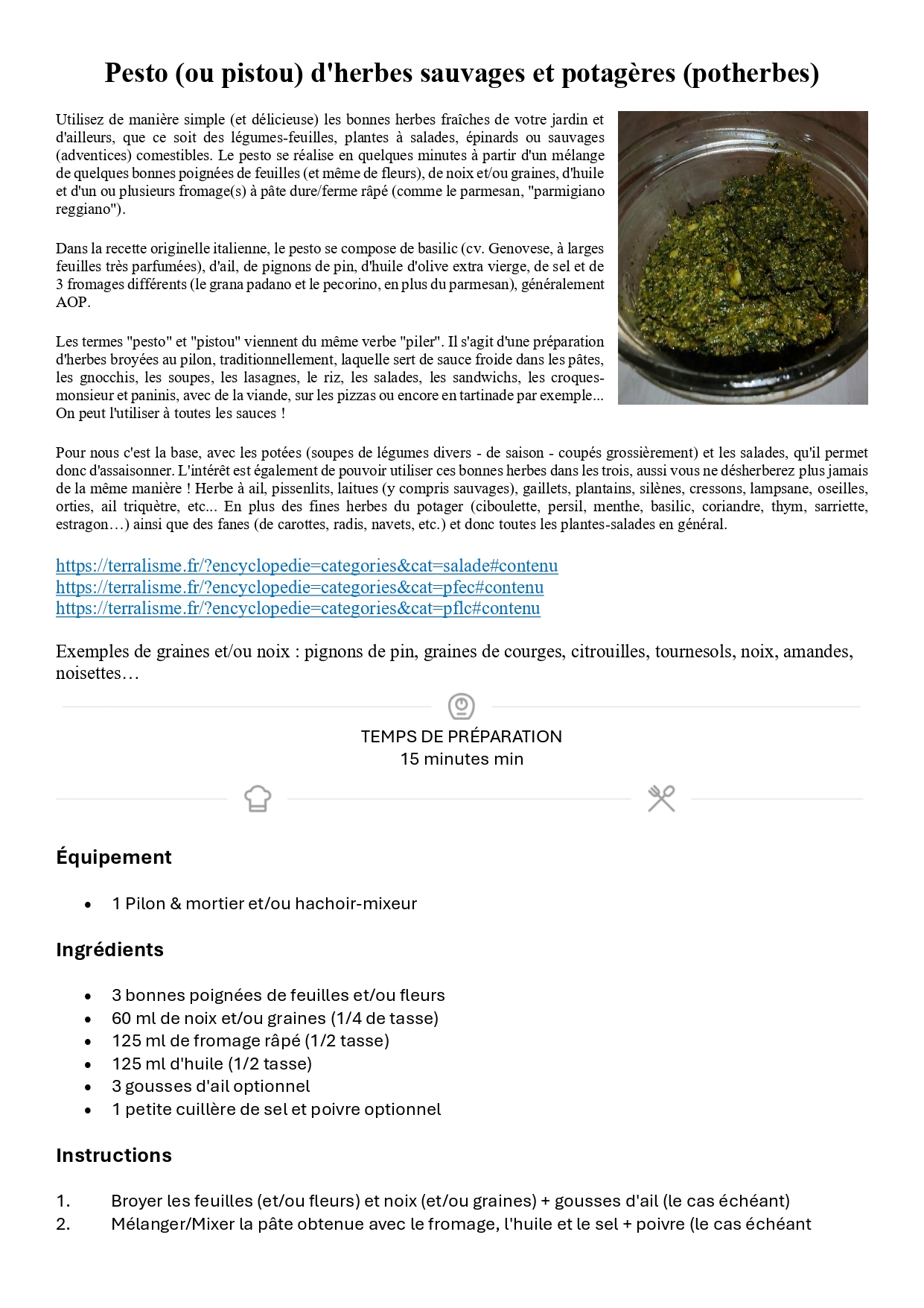Recette-s pesto maison