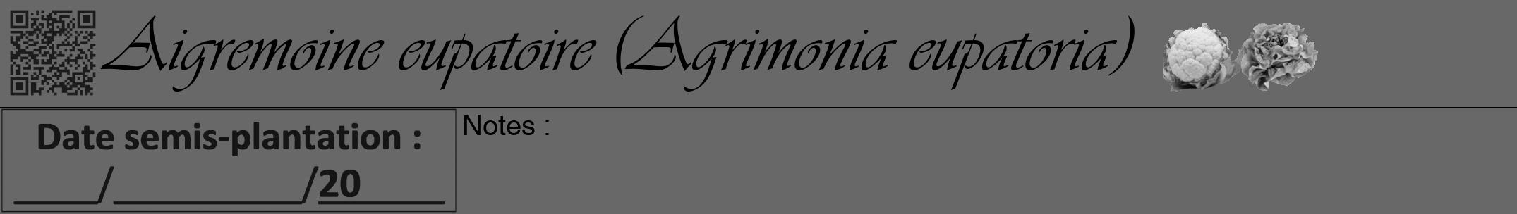 Étiquette de : Agrimonia eupatoria - format a - style noire6simpleviv avec qrcode et comestibilité simplifiée