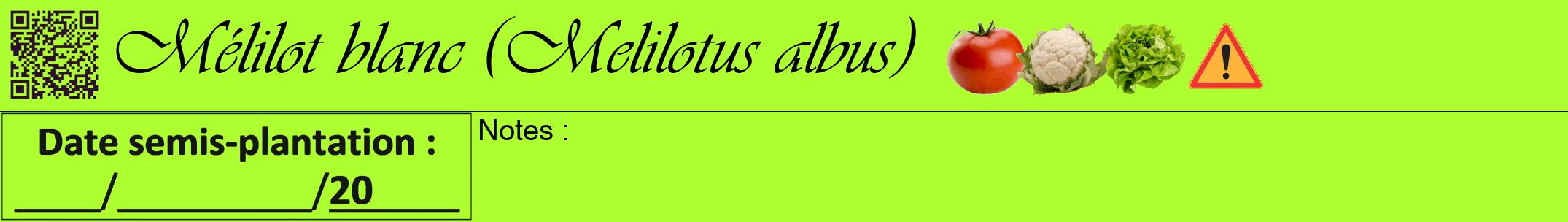 Étiquette de : Melilotus albus - format a - style noire17viv avec qrcode et comestibilité simplifiée